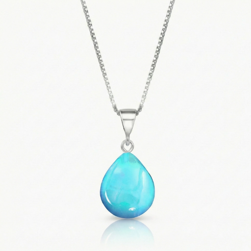 Necklace - Drop Pendant with Polished Aqua Crystal - Extra Small - PEN-020-PA