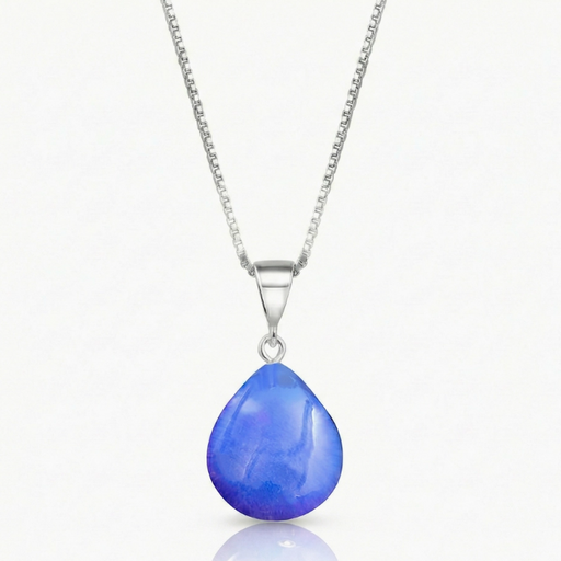 Necklace - Drop Pendant with Polished Blue Crystal - Extra Small - PEN-020-PB