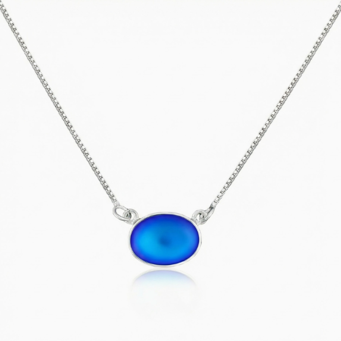 Necklace - H-Oval Pendant - Frosted Blue