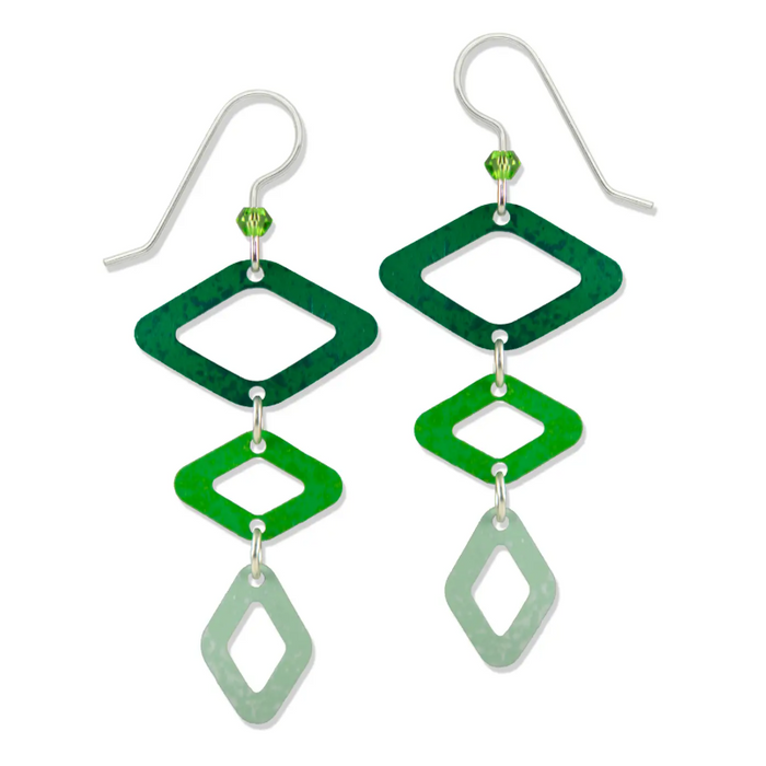 Earrings - Triple Green Diamonds
