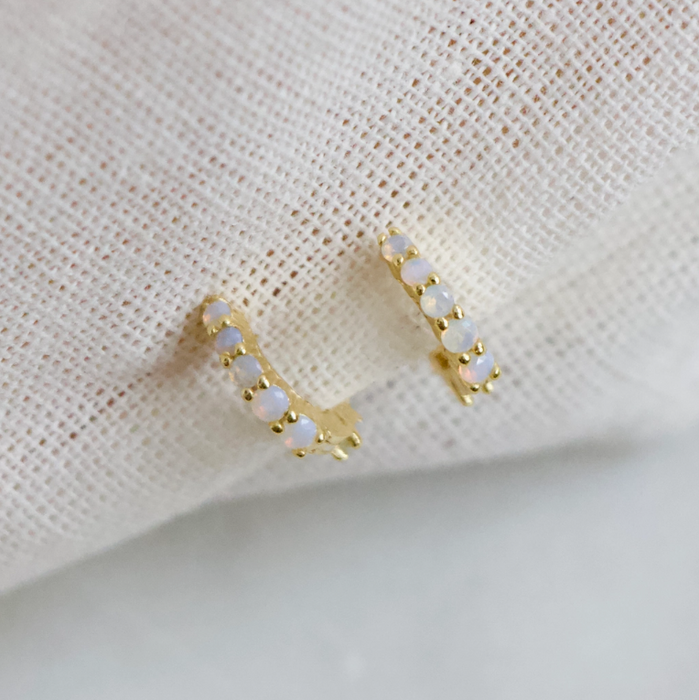 Earrings - Opal Huggie Hoop - 10mm - MB