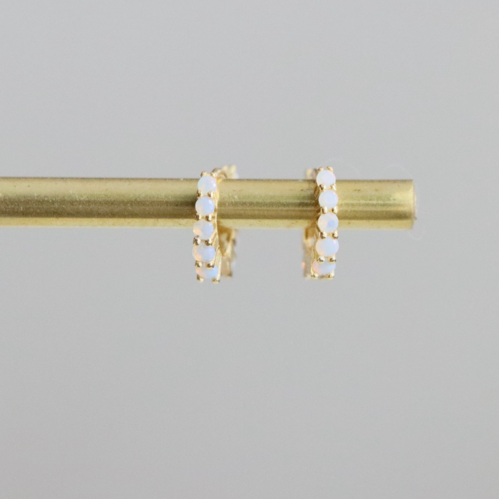 Earrings - Opal Huggie Hoop - 10mm - MB