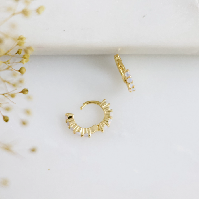 Earrings - Opal Huggie Hoop - 10mm - MB