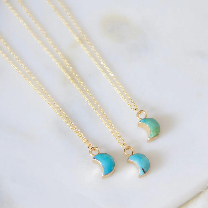 Necklace - Tiny Turquoise Moon Necklace - MB