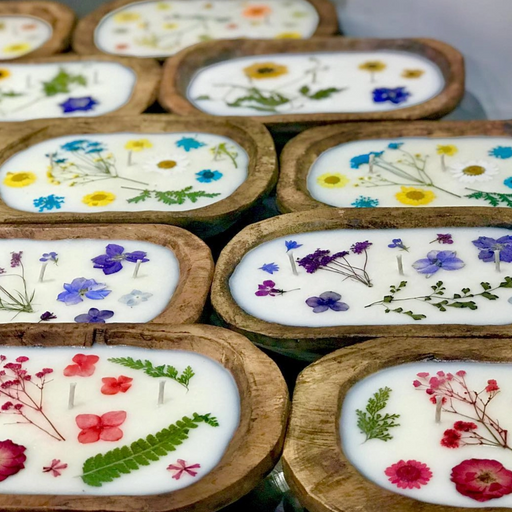 Candle - Natural Dough Bowl - Flowers