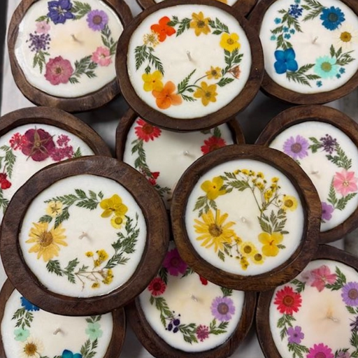 Candle - Round Dough Bowl - Flower Wreath