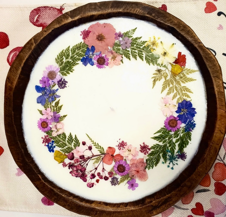 Candle - Round Dough Bowl - Flower Wreath