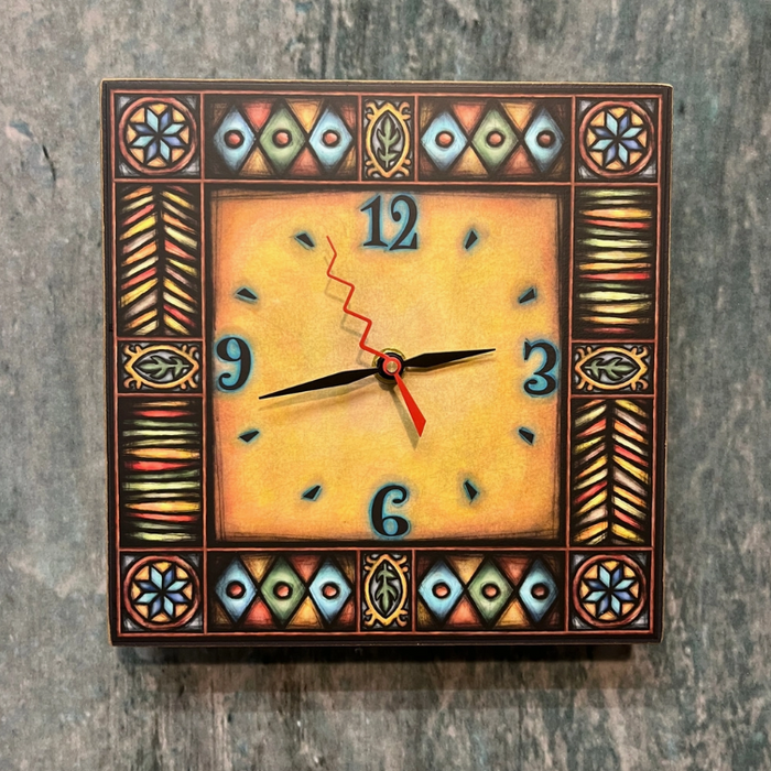 Square Clock - Brown Motif - N-WAC495