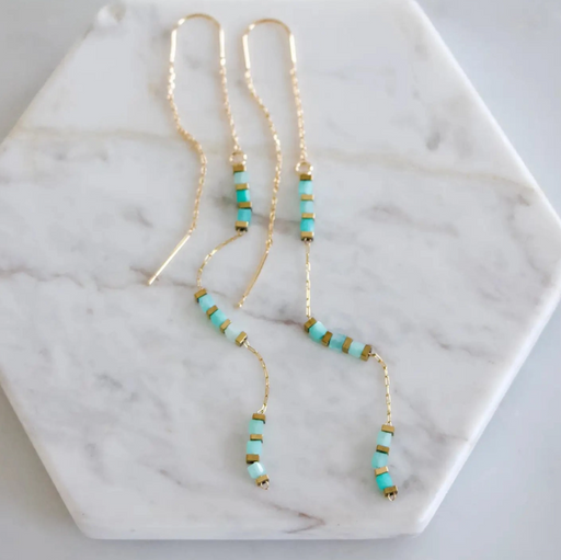 Earrings - Square Gemstone Threader - Amazonite - MB