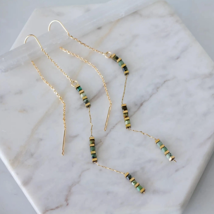 Earrings - Square Gemstone Threader - African Turquoise - MB
