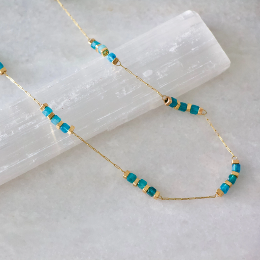Necklace - Square Stone Beaded Chain - Apatite - MB