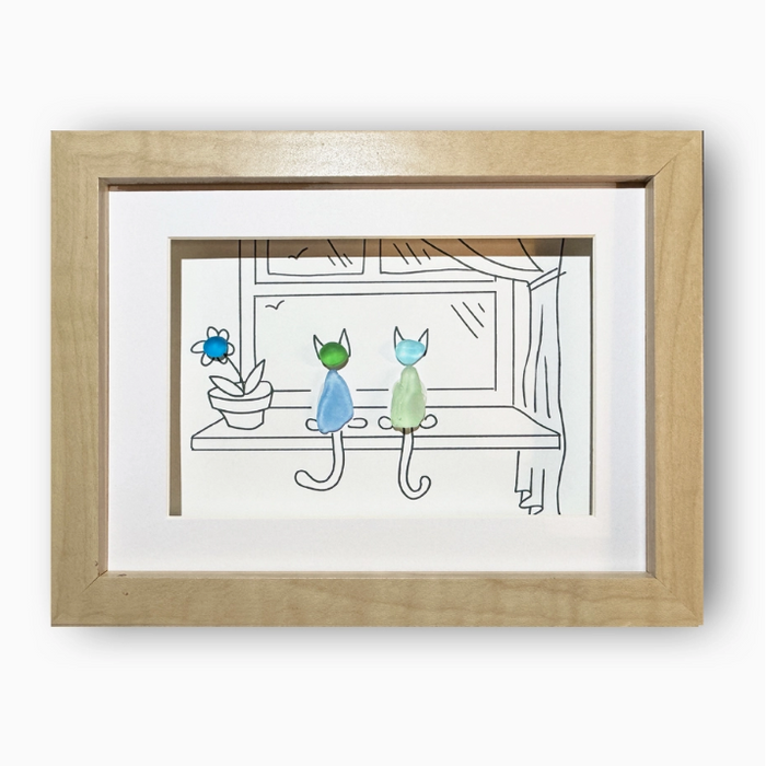 Sea Glass Art - 2 cats - LA