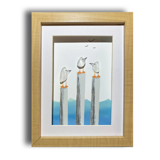 Sea Glass Art - Gulls on Pilings - LA