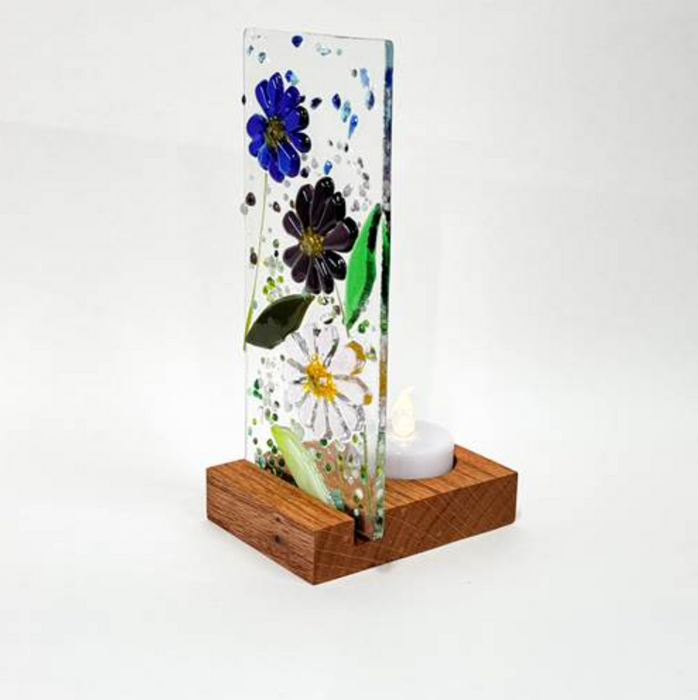 Table Top Floral Tea Light Panel - Cool Colors