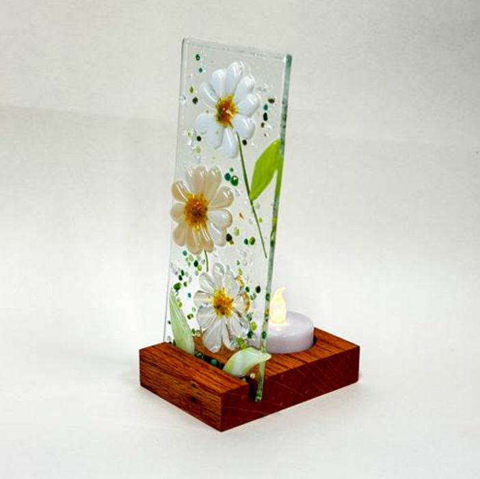 Table Top Floral Tea Light Panel - White/Cream