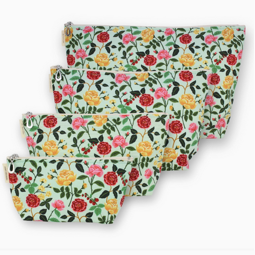 Makeup Bag Set - Rose on Mint Green - Medium
