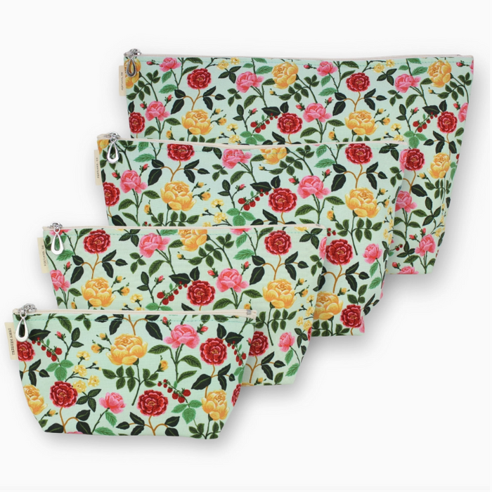 Makeup Bag Set - Rose on Mint Green - Small