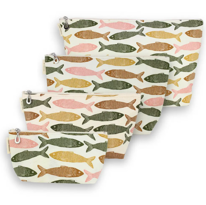 Makeup Bag Set - Fish on Ivory - Large