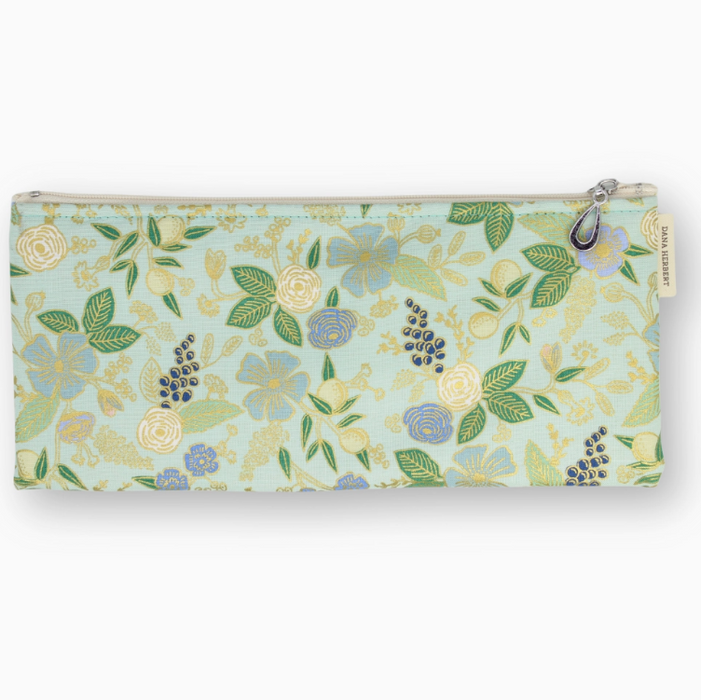 Metallic Brush Pencil Bag - 606 | Metallic Floral on Mint