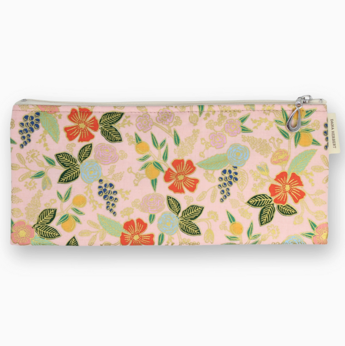 Metallic Brush Pencil Bag - 607 | Metallic Floral on Pink