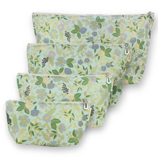 Metallic Makeup Bag - 606 | Metallic Floral on Mint - Medium