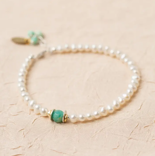 Bracelet - Serenity 7.5-8.5" Freshwater Pearl, Faceted Amazonite, Simple