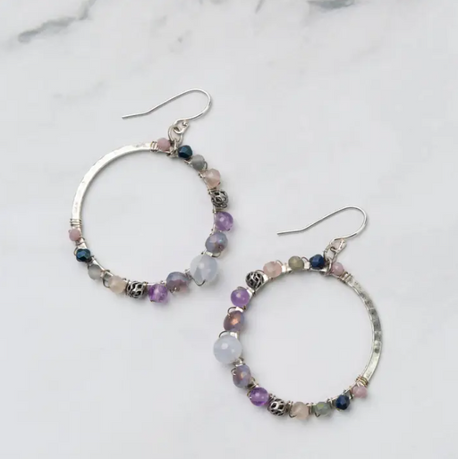 Earrings - Reflections Blue Lace Agate, Amethyst, Crystal Hoop