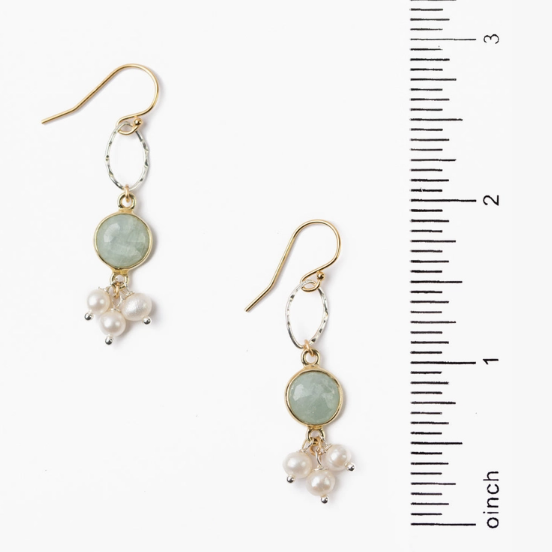 Earrings - Serenity Freshwater Pearl With Faceted Aquamarine Cluster