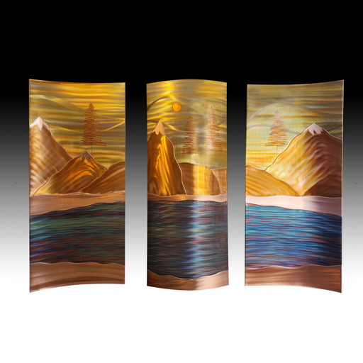 Copper Wall Art - Snow Caps - Large Triptych - 35" x 50"