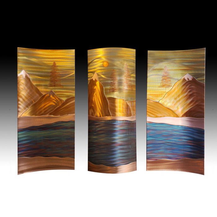 Copper Wall Art - Snow Caps - Large Triptych - 35" x 50"