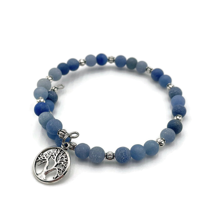 Gemstone Wrap Bracelet - Blue Aventurine - Matte - Tree of Life Charm