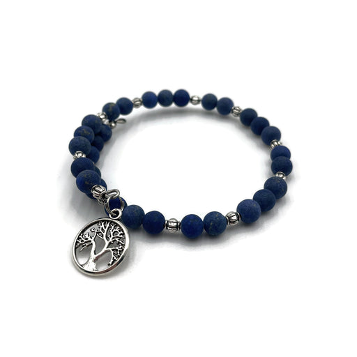 Gemstone Wrap Bracelet - Lapis Lazuli - Matte - Tree of Life Charm