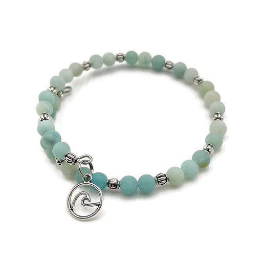 Gemstone Wrap Bracelet - Blue Amazonite - Matte - Wave Charm