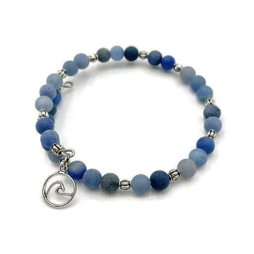 Gemstone Wrap Bracelet - Blue Aventurine - Matte - Wave Charm