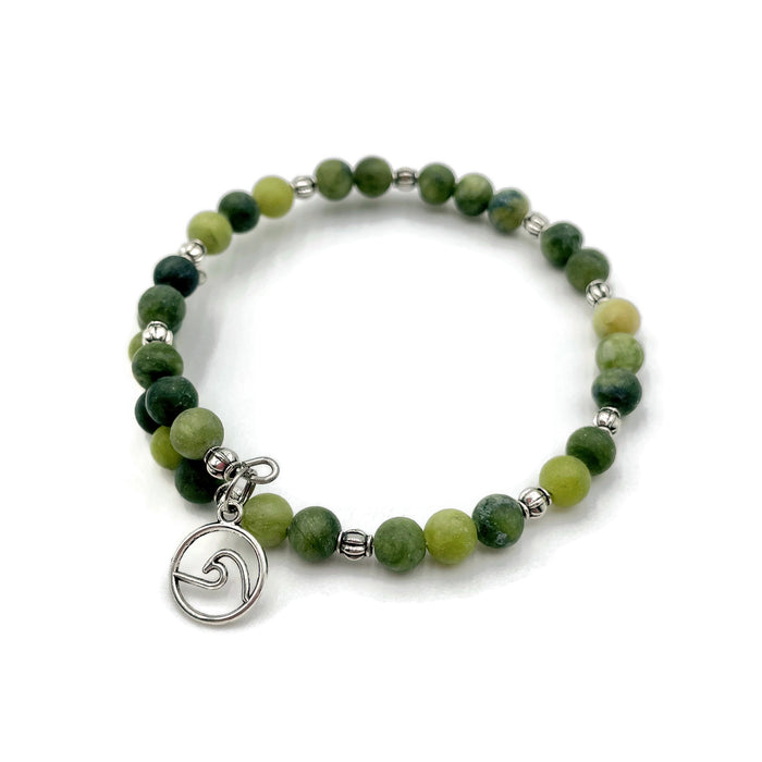 Gemstone Wrap Bracelet - Green Jade - Matte - Wave Charm