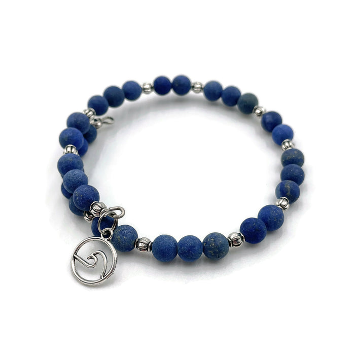 Gemstone Wrap Bracelet - Lapis Lazuli - Matte - Wave Charm