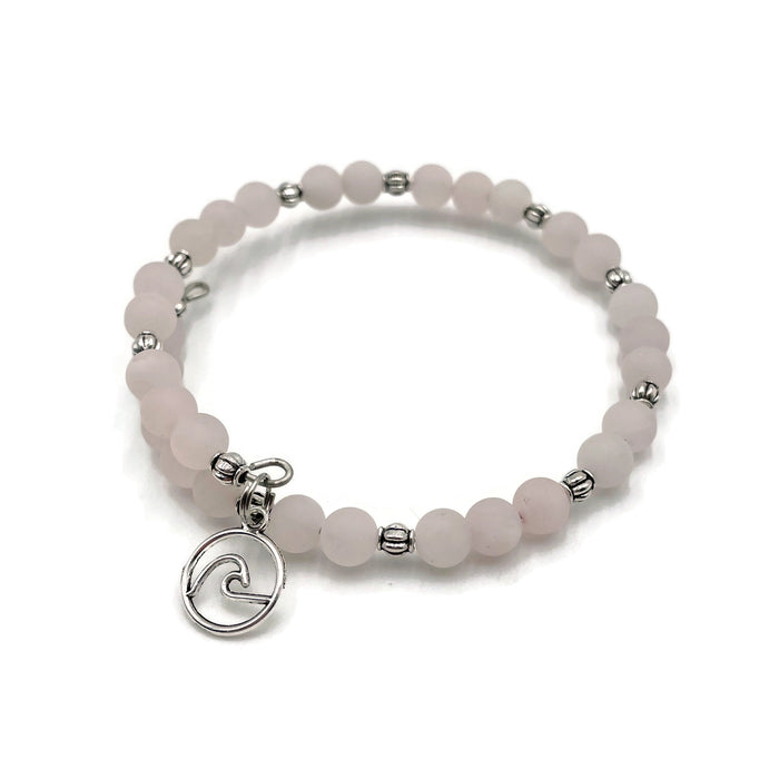 Gemstone Wrap Bracelet - Rose Quartz - Matte - Wave Charm