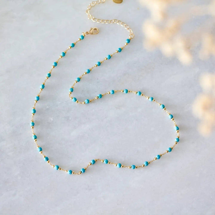 Faceted Turquoise Choker Necklace: Gold Plated