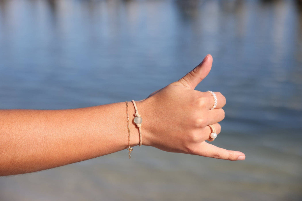 Bracelet - Sea Glass Leather - Natural - Sky Blue - 6.5"