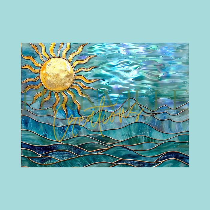 Tempered Glass Cutting Board: Ocean Sun - 8x11