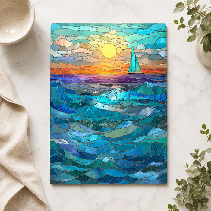 Tempered Glass Cutting Board - Sailboat Sunset - 8x11 inch