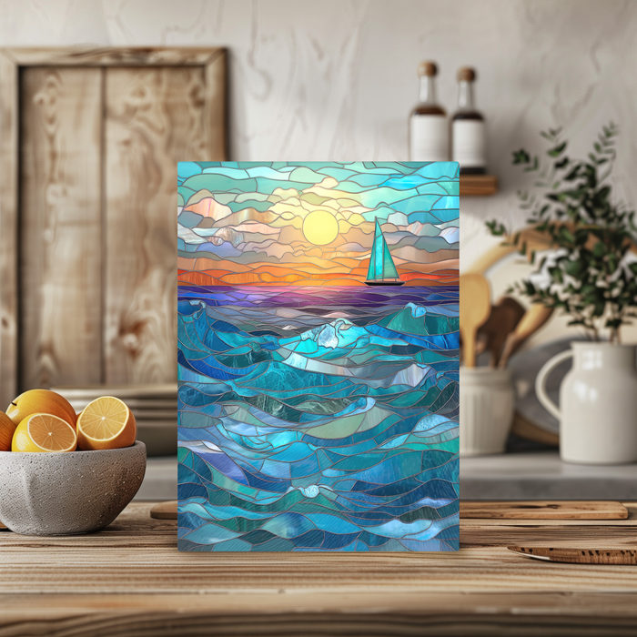 Tempered Glass Cutting Board: Seascape - 11X15