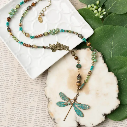 Necklace - Rustic Creek - Dragonfly, Turquoise - AV