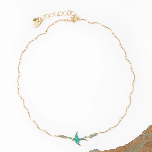 Necklace - Heron - Czech Glass with Patina Bird - AV