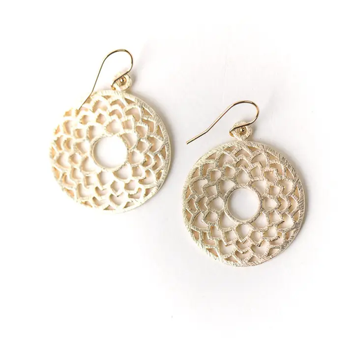 Earrings - Brushed Gold - Circle Floral - AV