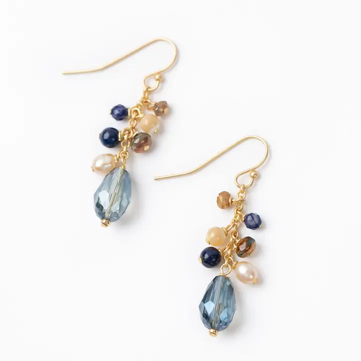 Earrings - Starry Night - Mother of Pearl, Crystal, Lapis Dangle - AV