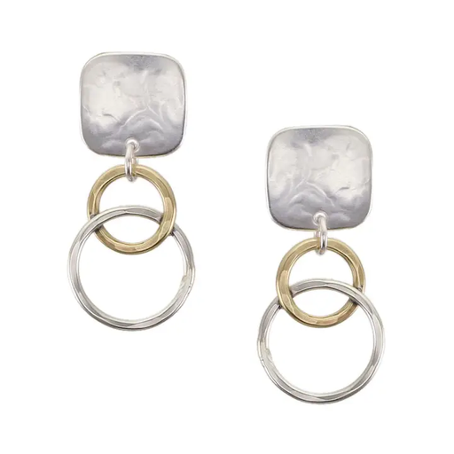 Earrings - Rounded Square with Small Intertwined Hammered Rings Posts