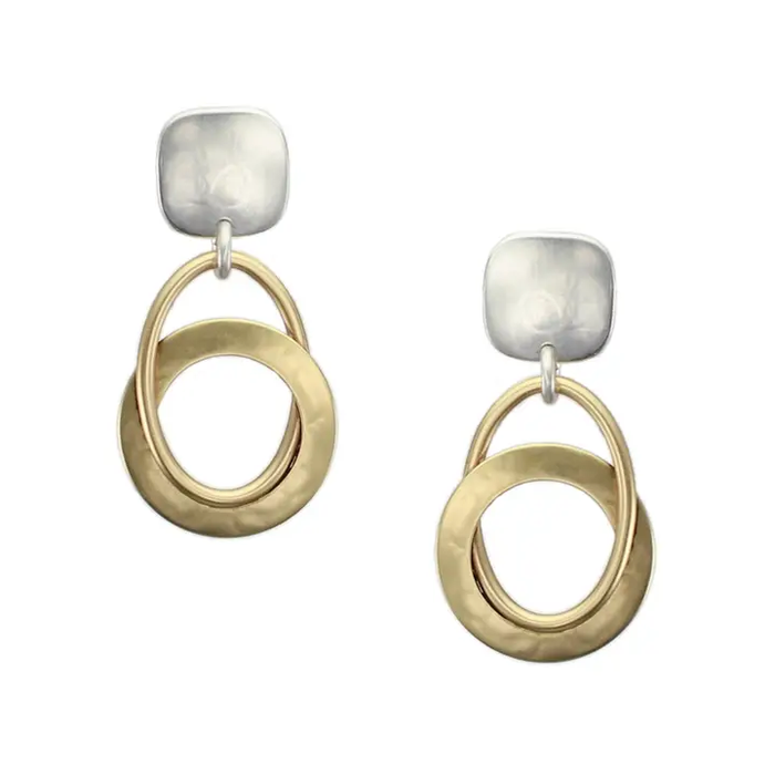 Earrings - Square with Interlocking Cutout Disc and Oval Ring Posts