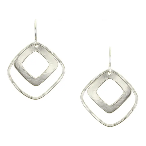 Earrings - Large Cutout Square with Square Ring - Silver