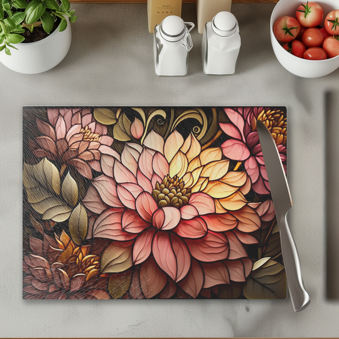 Tempered Glass Cutting Board - Dahlia - 8x11
